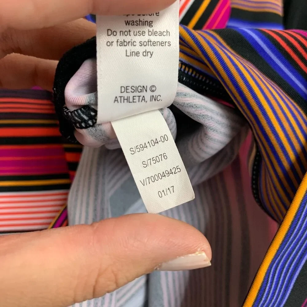 Athleta Capri Stripe Blousy Tankini Womens 34 B/C Shelf Bra Padded Strappy Back